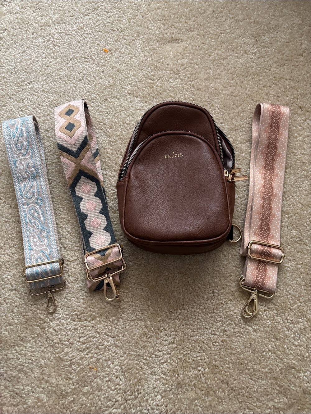 Kedzie Brown Mini Leather Crossbody with Interchangeable Straps